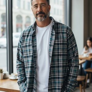 NEW WITH TAGS Red Head Brand Co. Gray and Turquoise Plaid Shirt * Bass Pro Shops